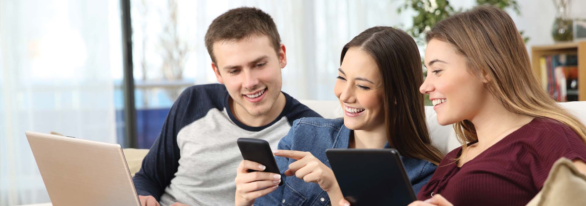 family with internet devices