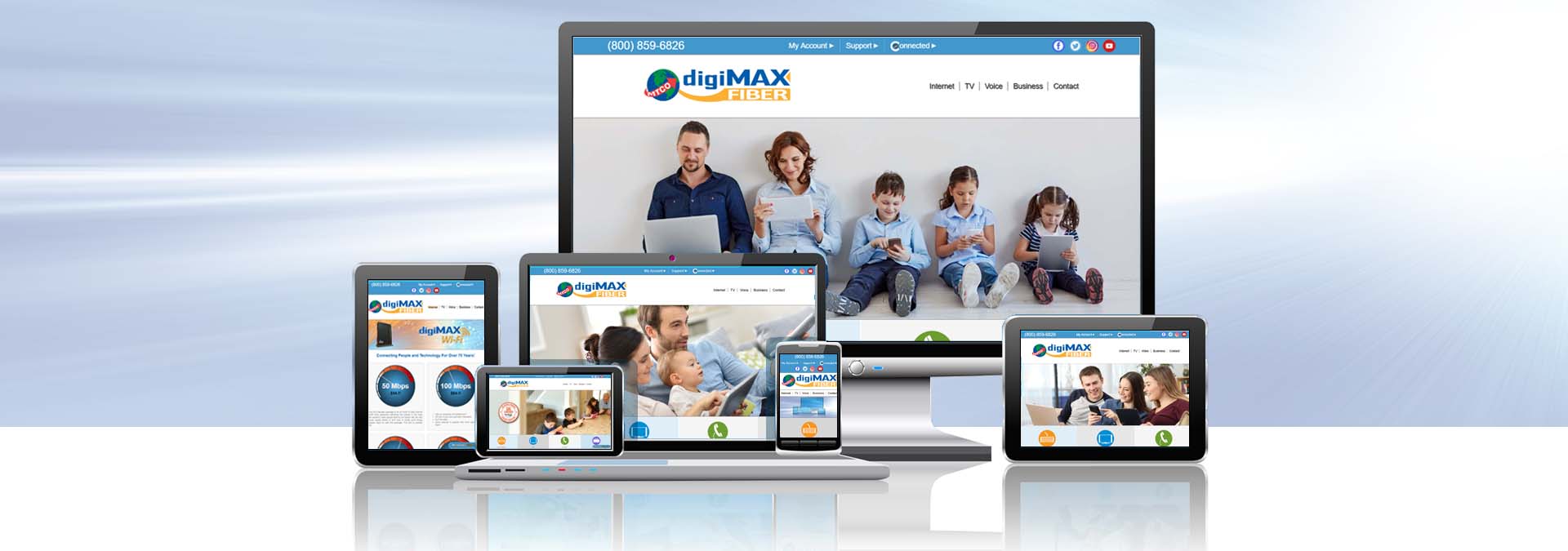 family with internet devices