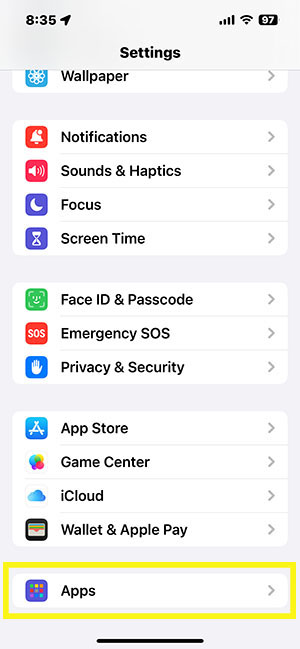 Scroll down and tap Mail